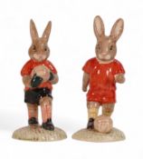 Royal Doulton pair of Bunnykins figures Goalkeeper DB119 and Soccer player DB119, limited edition of