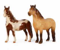 Beswick Highland Pony model 1644, Skewbald Pinto Pony model 1373 both with restored ears tallest:-