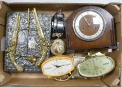 A mixed collection of clocks to include carriage clocks, alarm clock wooden mantel clock together