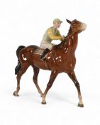 Beswick Figurine of Racehorse and Jockey, model no:-1037. H:-23cm