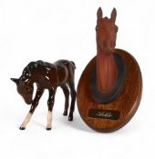 Beswick horse head figure of Arkle, together with Royal Doulton large 'head Down' foal. (H: 17cm) (