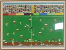 Gordon Barker 'The Big Game On Saturday', signed, acrylic on paper. 33cm x 43cm Including The Frame.