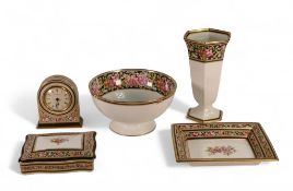Wedgwood Bone China 'Clio' design to include:- footed vase, rectangular dish, rectangular lidded