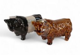Wade Full Whiskey Decanters for Rutherford's Whisky depicting Highland Bull and a Belted Galloway