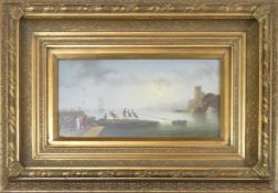 Reproduction Oil Painting depicting a sea scape with fishermen pulling in their fishing nets with