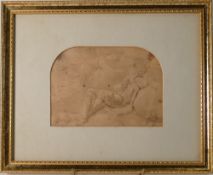 A small Old Master drawing, approximately 10 x 15 cm, featuring a poignant religious subject: a