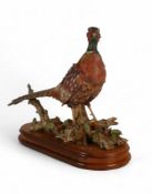 Giuseppe Armani Pheasant sculpture on a wooden base. 45cm long