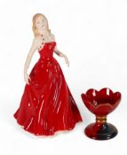 Royal Doulton lady figure, Megan HN4790, together with Flambe egg cup no.400. (H: 21cm) (2)