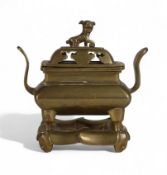 Early 20th Century Chinese brass footed incense burner on stand, 17 x 17cm.