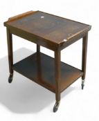 1930's Wooden Extendable drinks/serving trolly with bottom shelf and on wheels, measures 57cm high x