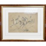 Basil Nightingale (1864-1940), framed pencil drawing titled 'This was a drop fence and some' (
