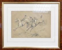 Basil Nightingale (1864-1940), framed pencil drawing titled 'This was a drop fence and some' (