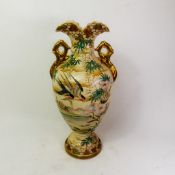 Japanese Satsuma vase with twin handles, extensively re-glued, height 38cm.
