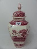 Spode Temple/Ginger Jar in the 'Pink Tower' Pattern, height 39cm.