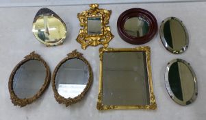 A collection of vintage mirrors, including gilt-framed, frameless and mahogany framed examples, size