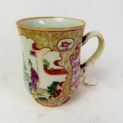 Chinese Famille Rose export ware mug/tankard, hairline to the body and repaired handle, height 13.