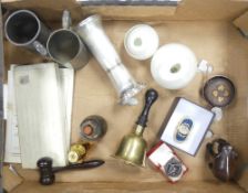 A mixed collection of items to include silver plated vase, George the Forth pewter half pint
