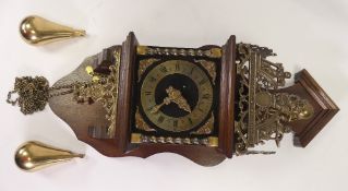 Dutch Zaanse Warmink Wuba wall clock with brass weights.
