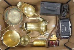 A mixed collection of items to include Indian brass footed bowl with a hand painted enamel design,