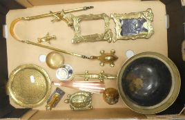 A collection of Brass items to include:- Footed bowl, coal tongs, picture frames, crocodile, Sphinx,