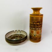 Denby vase in the Minaret pattern, height 28cm, together with a Denby oversized ashtray, diameter
