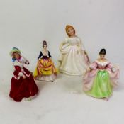 Royal Doulton smaller figurines, Amanda, Christmas Morn, Sara, and a Reflections figure Alexandra,