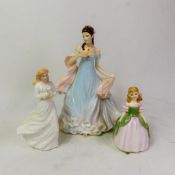 Royal Worcester figurine With all my Heart, together with two small Royal Doulton figurines,