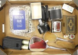 A mixed collection of items to include hip flasks, silver plated picture frames, Horizon 12x32