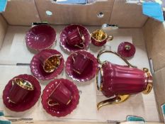 Wade part-complete burgundy-and-gold coffee set, 13 pieces (1 tray).