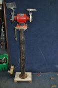 A SEALEY BENCH GRINDER ON BESPOKE PEDESTAL STAND with dressing tool (PAT pass and working)