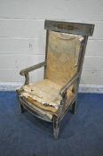 A LATE 18TH CENTURY LOUIS XVI PARCEL GILT AND PAINTED ARMCHAIR, the fauteuil shape with open