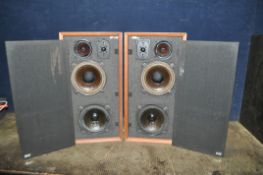 A PAIR OF VINTAGE IMF HI FI SPEAKERS with teak cabinets, 3 way split into 2x8in woofer, a 4in mid