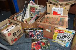 FIVE BOXES OF VINTAGE MAGAZINES, COMICS AND PAPERBACK BOOKS, to include seven Marshall Grover 'Larry