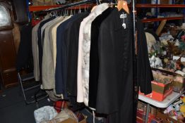 TWO BOXES AND LOOSE CLOTHING, BLANKETS AND BEDDING, to include four vintage woollen blankets, a pale