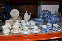 A GROUP OF TEA AND DINNERWARE, comprising a Wedgwood Queen's shape 'Queens Plain' part dinner set of