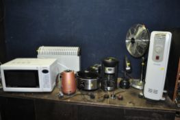A COLLECTION OF HOUSEHOLD ELECTRICAL ITEMS including a Panasonic microwave, a Breville kettle, a