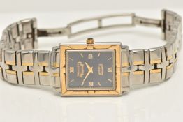 A GENTS 'RAYMOND WEIL PARSIFAL' WRISTWATCH, quartz movement, rectangular blue dial, signed '