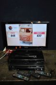 A SHARP LC-22XDV200E 22in TV WITH REMOTE, a Sony DVD player with remote, a Panasonic DVD/HDD