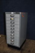 A BISLEY METAL FILE CABINET with ten drawers, width 28cm, depth 40cm, height 67cm
