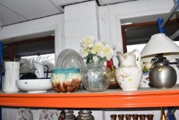 A GROUP OF LARGE CERAMICS AND GLASSWARE, to include a Royal Doulton white bowl Rd No. 374874, 38cm
