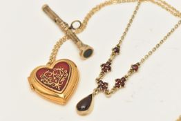 TWO PENDANT NECKLACES AND A PROPELLING PENCIL, to include a silver gilt, bohemian garnet pendant