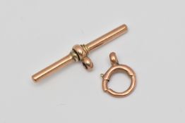 TWO EARLY 20TH CENTURY YELLOW METAL ITEMS, the first a yellow metal T-bar, stamped 9.375,