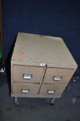 A VINTAGE METAL INDEX DRAWER UNIT with four drawers and stand width 52cm, depth 51cm, height on