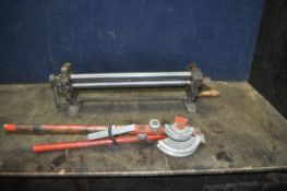A VINTAGE F.J.EDWARDS SHEET METAL ROLLER with 21in roller length and a Virax pipe bender (2)