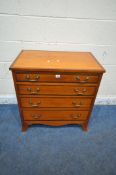 AN EARLY 20TH CENTURY SATINWOOD CHEST OF FOUR GRADUATED DRAWERS, raised on bracket feet, width 174cm