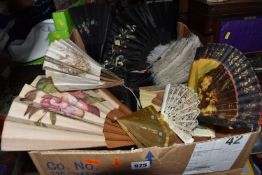 A BOX CONTAINING A LARGE COLLECTION OF 19TH AND 20TH CENTURY FANS, approximately fifty two fans,