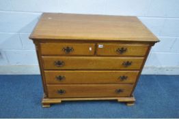 A 20TH CENTURY GEORGIAN STYLE OAK CHEST OF TWO SHORT OVER THREE LONG DRAWERS, with reeded front