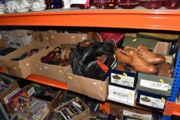 NINE BOXES AND LOOSE CLOTHING ITEMS, FOOTWEAR, ETC. to include approximately one hundred men's