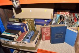 FOUR BOXES OF BOOKS, LPS AND SINGLE RECORDS, to include The Fifth Holiday Book by Enid Blyton, a