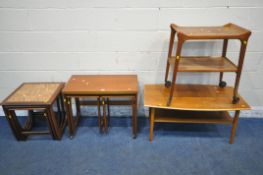 FOUR PIECES OF MID-CENTURY FURNITURE, to include a McIntosh triform teak fold over nest of tables,
